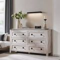Farmhouse 6 Drawers Dresser, 54 Wide Wood Rustic Wide Chest of Drawers, Storage Dressers Organizer for Bedroom, Living Room, Hallway, Gray