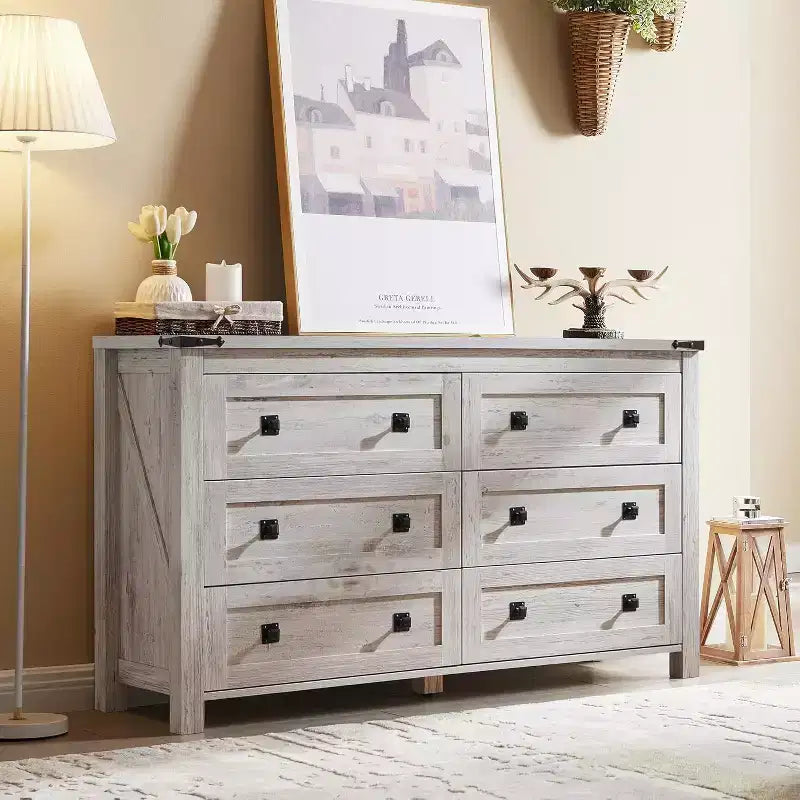 Cassettiera doppia a 6 cassetti grigia, stile rustico country