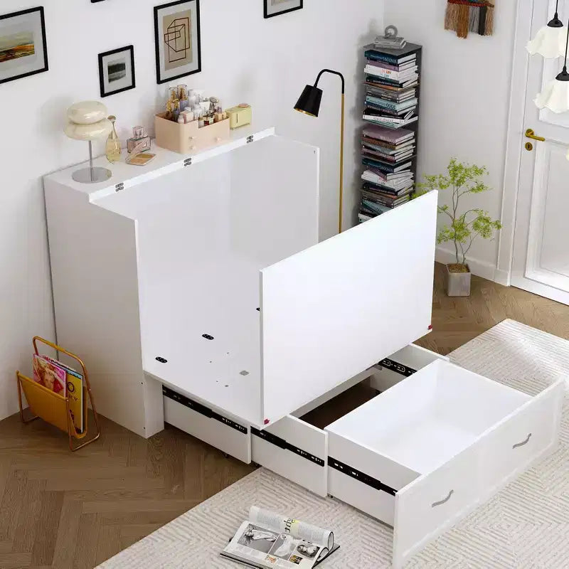 Letto a scomparsa bianco con presa laterale e sistema a carrucola – 1 persona