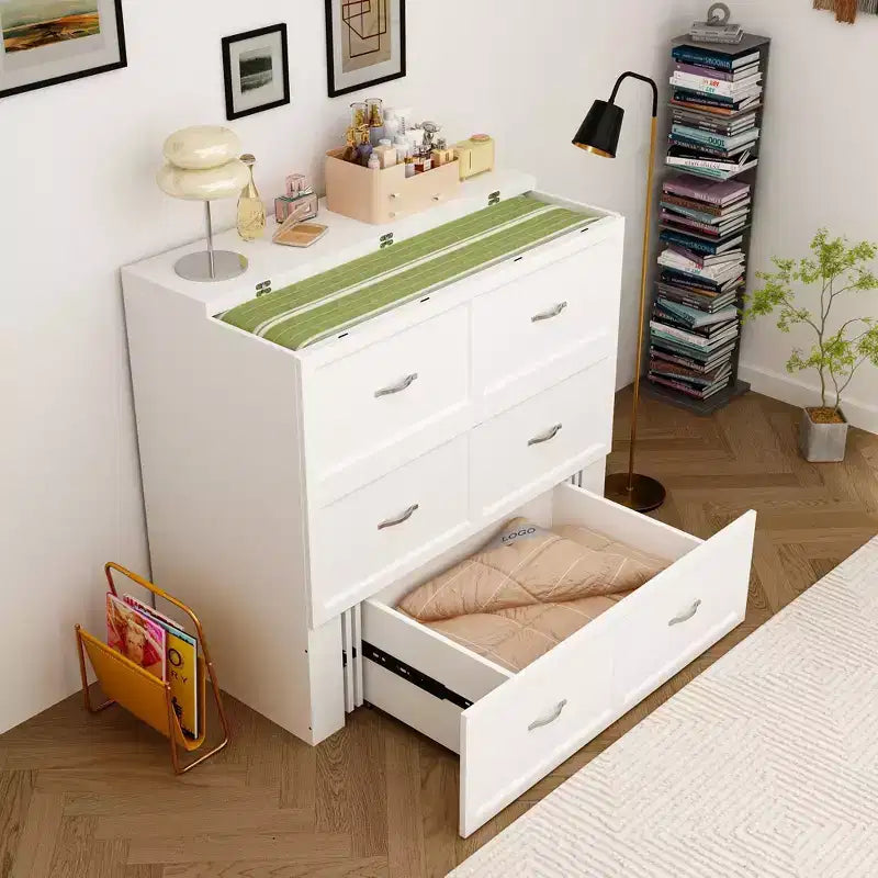 Letto a scomparsa bianco con presa laterale e sistema a carrucola – 1 persona