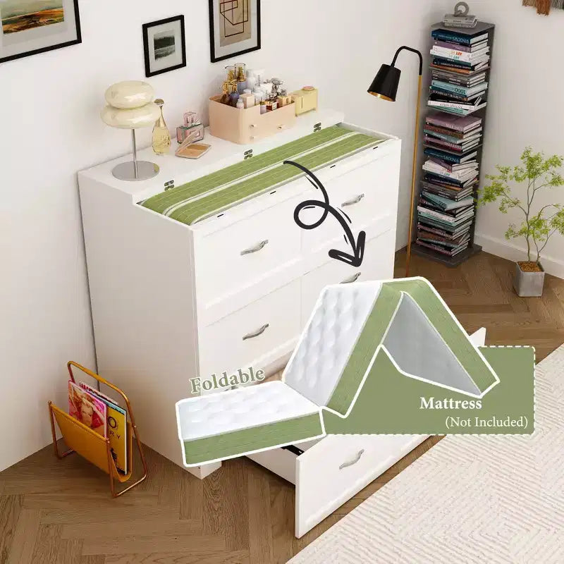 Letto a scomparsa bianco con presa laterale e sistema a carrucola – 1 persona