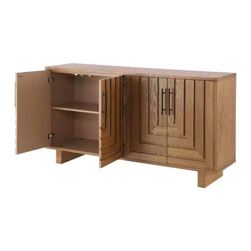 Madia a 4 Ante Naturale con Maniglie Metalliche, 150 cm, Montaggio da 1 Persona