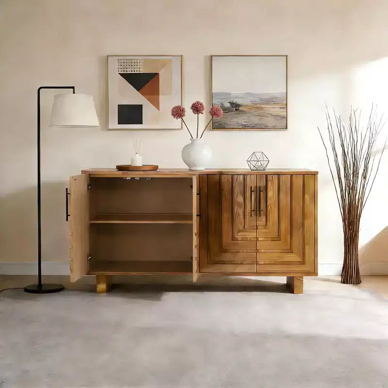Madia a 4 Ante Naturale con Maniglie Metalliche, 150 cm, Montaggio da 1 Persona