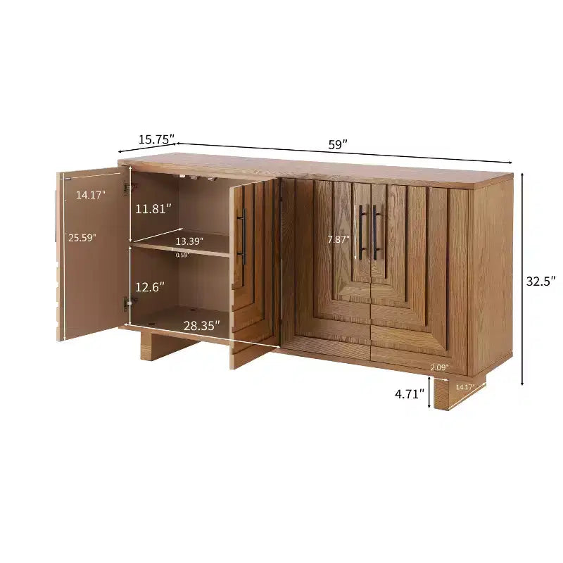 Madia a 4 Ante Naturale con Maniglie Metalliche, 150 cm, Montaggio da 1 Persona