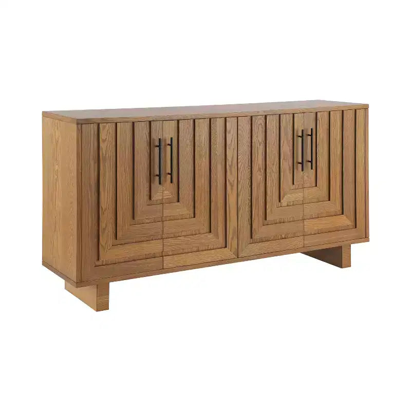 Madia a 4 Ante Naturale con Maniglie Metalliche, 150 cm, Montaggio da 1 Persona