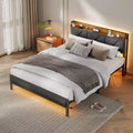 Queen Size Platform Bed Frame Upholstered Headboard LED Lights Charging Station Heavy Duty Metal Support No Box Spring Needed Modern Bedroom USB