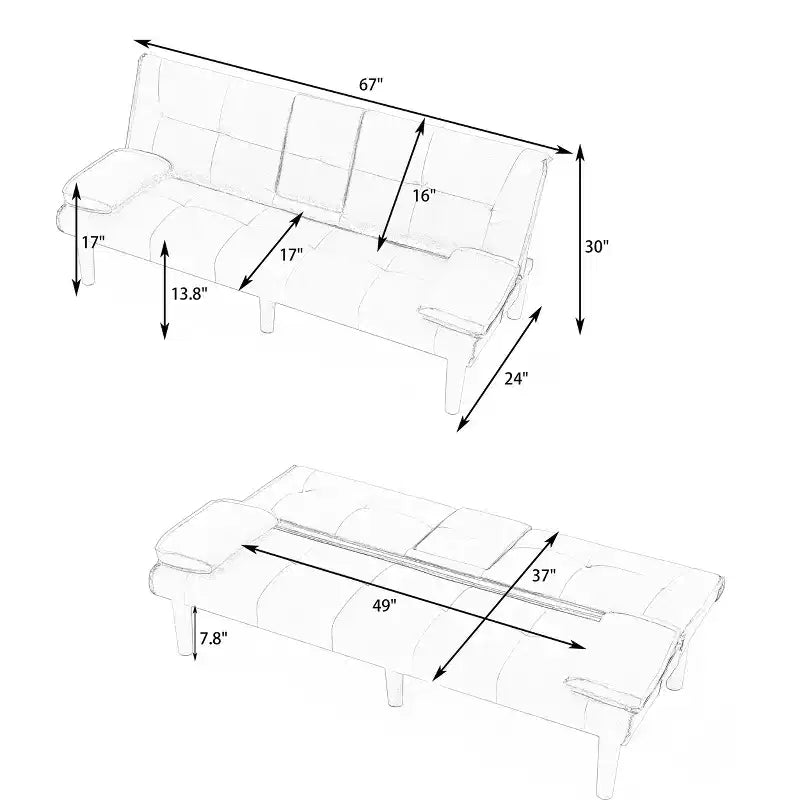 Divano Letto Futon Convertibile con Portabicchieri, 2 Posti, 170 cm