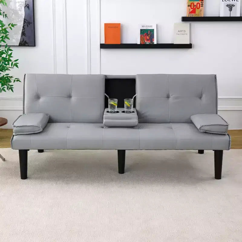 Divano Letto Futon Convertibile con Portabicchieri, 2 Posti, 170 cm