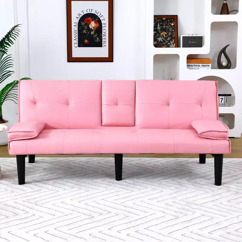 Divano Letto Futon Convertibile con Portabicchieri, 2 Posti, 170 cm