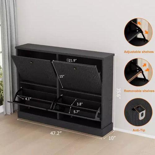 Scarpiera con sportelli a ribalta Nero / Naturale / Noce – 4 scomparti, ripiani regolabili, per 2-4 utilizzatori