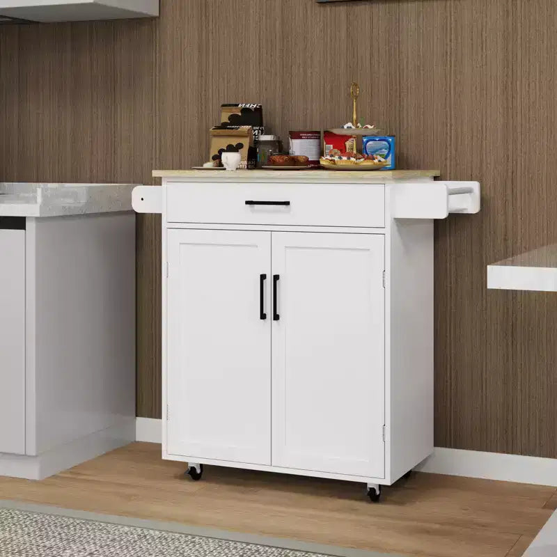 Carrello da Cucina Marrone con Rotelle, Cassetto, Armadietto e Ripiani Laterali – Per 1 Persona