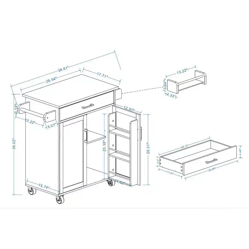 Carrello da Cucina Marrone con Rotelle, Cassetto, Armadietto e Ripiani Laterali – Per 1 Persona
