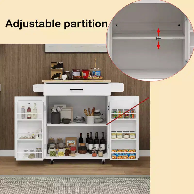Carrello da Cucina Marrone con Rotelle, Cassetto, Armadietto e Ripiani Laterali – Per 1 Persona