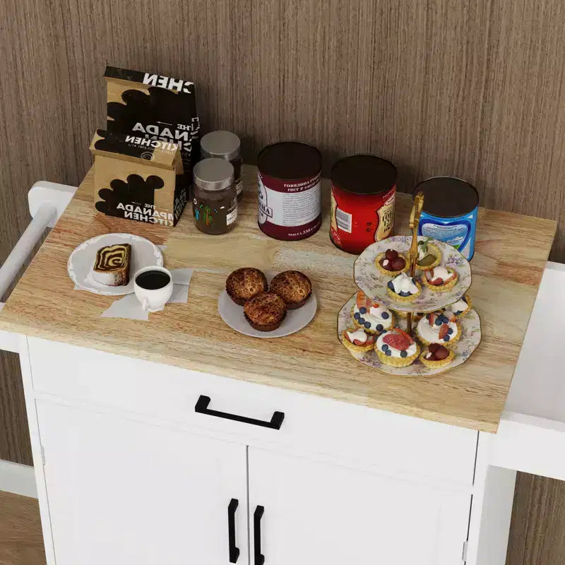 Carrello da Cucina Marrone con Rotelle, Cassetto, Armadietto e Ripiani Laterali – Per 1 Persona