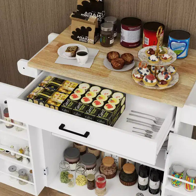 Carrello da Cucina Marrone con Rotelle, Cassetto, Armadietto e Ripiani Laterali – Per 1 Persona