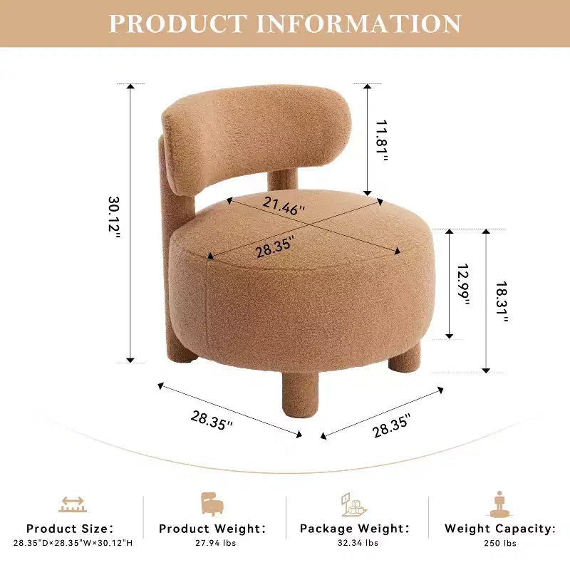 Poltroncina rotonda – Beige / Marrone / Kaki / Bianco, Senza braccioli, Posti a sedere 1