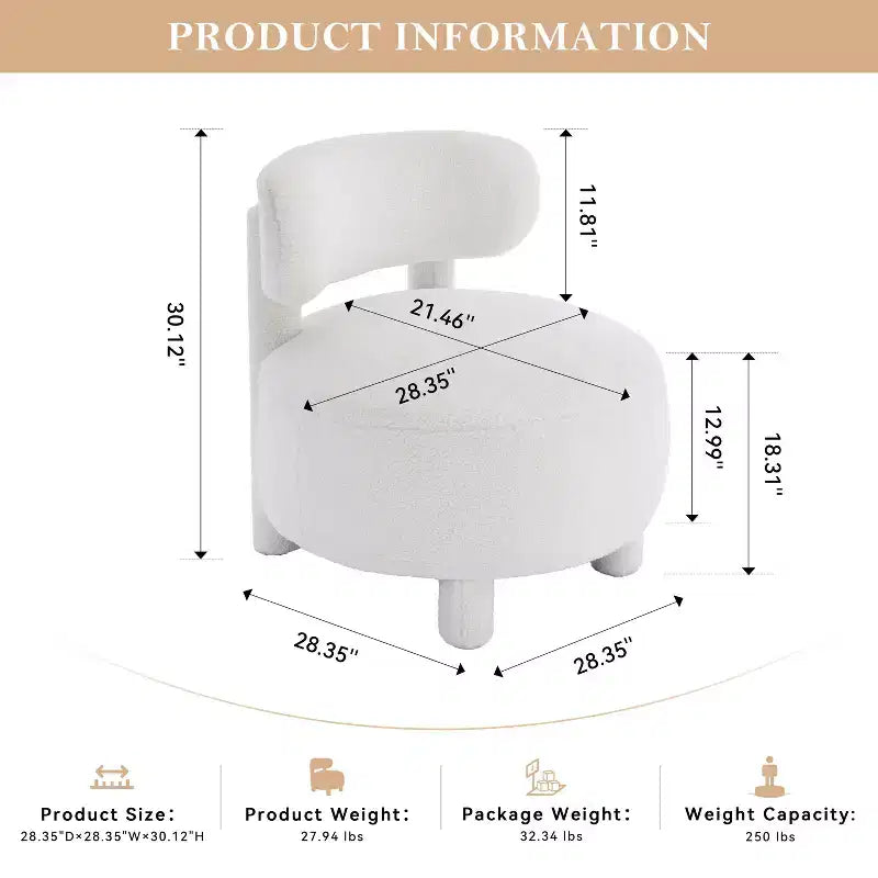 Poltroncina rotonda – Beige / Marrone / Kaki / Bianco, Senza braccioli, Posti a sedere 1