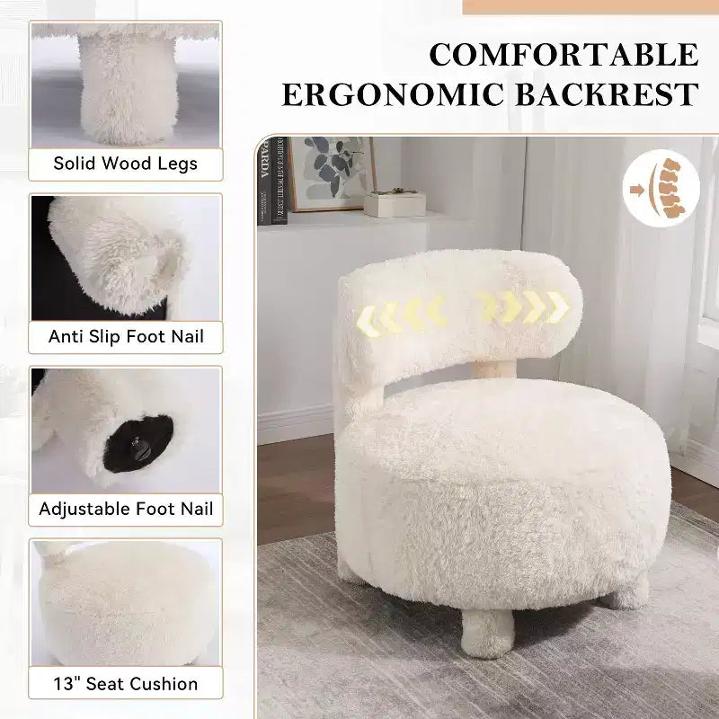 Poltroncina rotonda – Beige / Marrone / Kaki / Bianco, Senza braccioli, Posti a sedere 1
