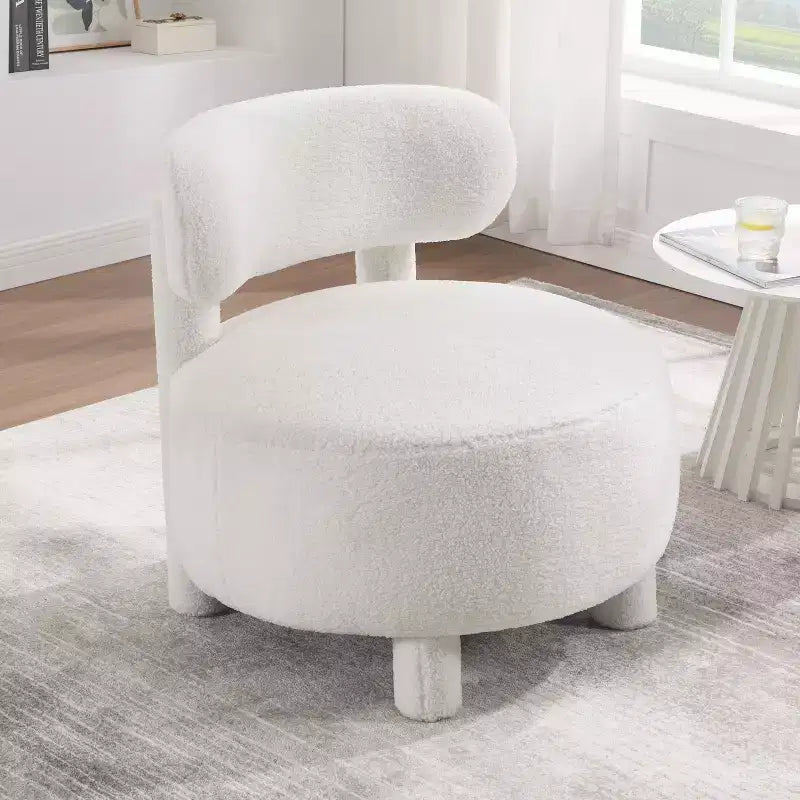 TUYOHW Modern Round Accent Chair with Curved Backrest Thick Upholstered Reading Chair with Wood Legs Cozy Side Chair for Living Room, Bedroom