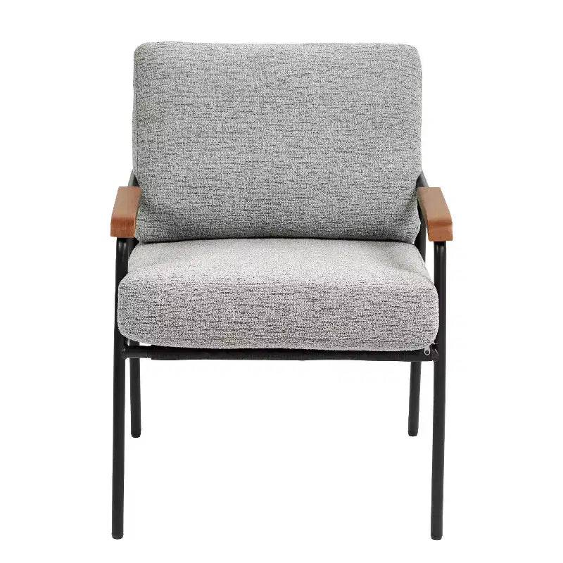 Poltrona moderna beige/grigia, braccioli in legno, telaio in metallo, 1 posto