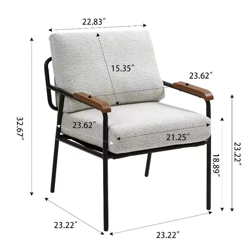 Poltrona moderna beige/grigia, braccioli in legno, telaio in metallo, 1 posto