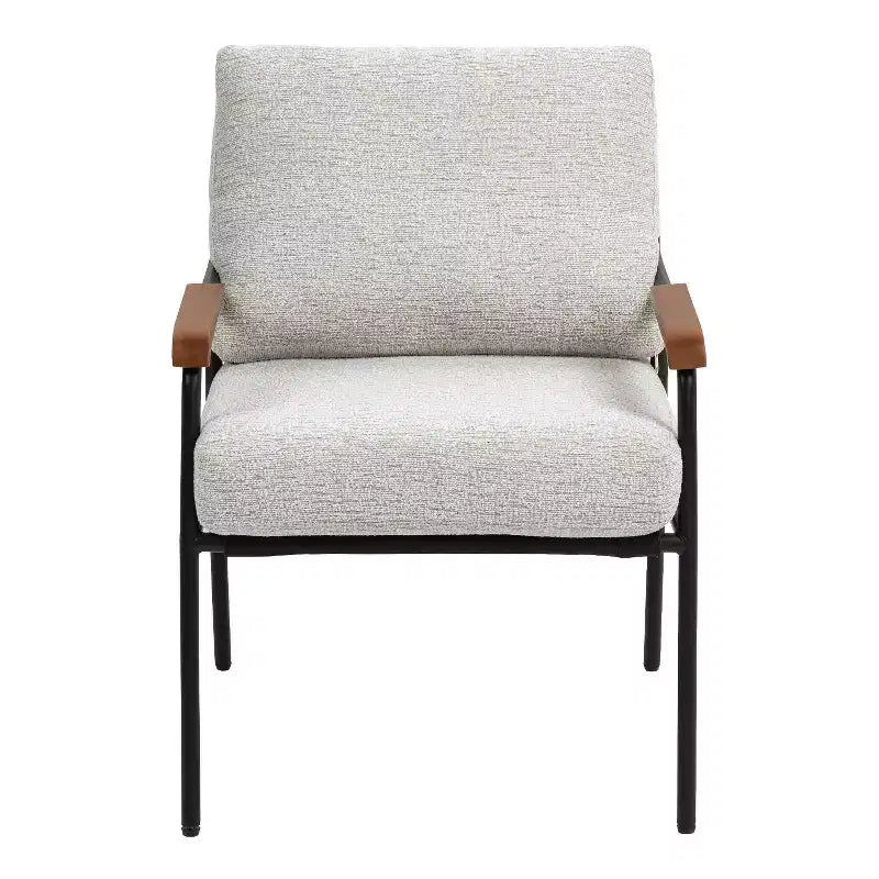 Poltrona moderna beige/grigia, braccioli in legno, telaio in metallo, 1 posto