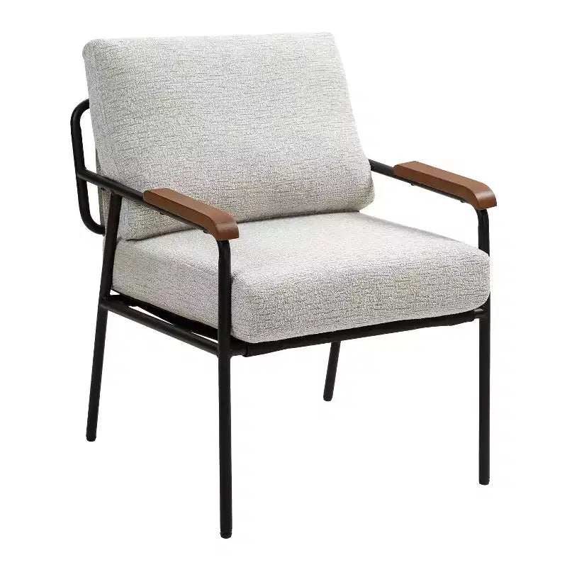 Poltrona moderna beige/grigia, braccioli in legno, telaio in metallo, 1 posto