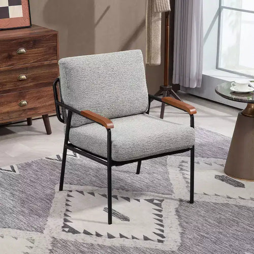 TUYOHW 23 Modern Accent Chair with Natural Wood Armrests Upholstered Reading Chair with Black Metal Frame Lounge Chair for Living Room, Bedroom