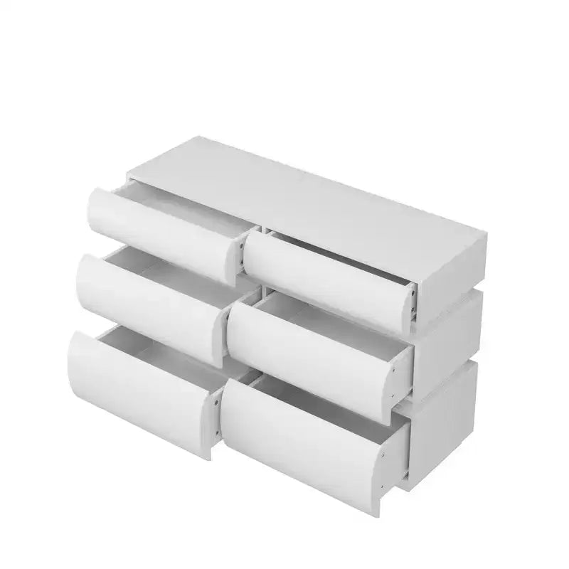 Comò bianco a 6 cassetti, stile moderno senza maniglie, per 1 persona