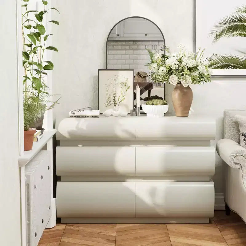 Comò bianco a 6 cassetti, stile moderno senza maniglie, per 1 persona