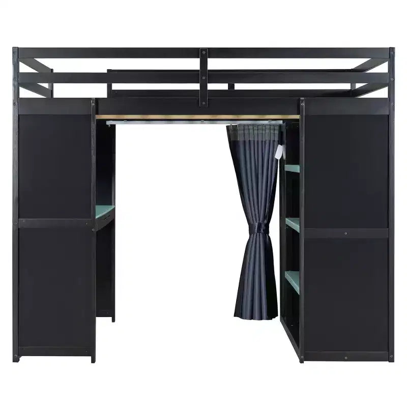 Letto a soppalco full-size nero e blu con scrivania, armadio e luci RGB – Per 1