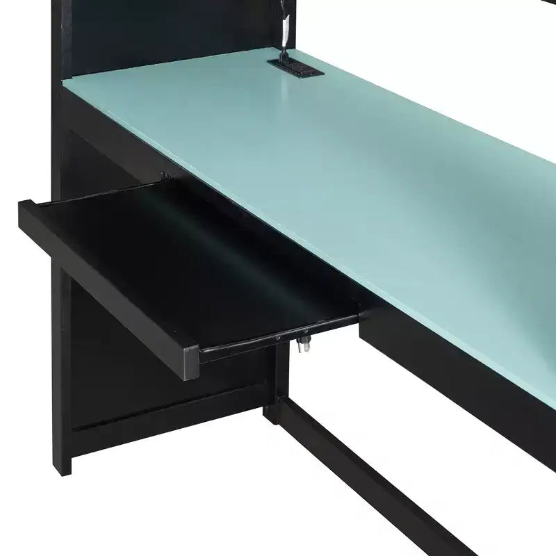 Letto a soppalco full-size nero e blu con scrivania, armadio e luci RGB – Per 1