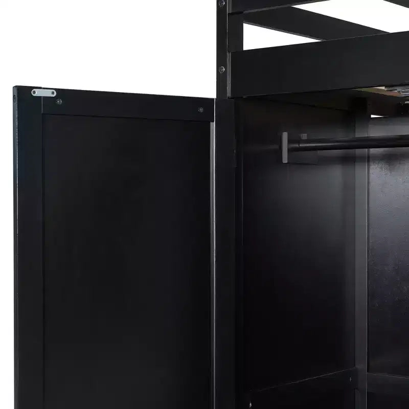 Letto a soppalco full-size nero e blu con scrivania, armadio e luci RGB – Per 1
