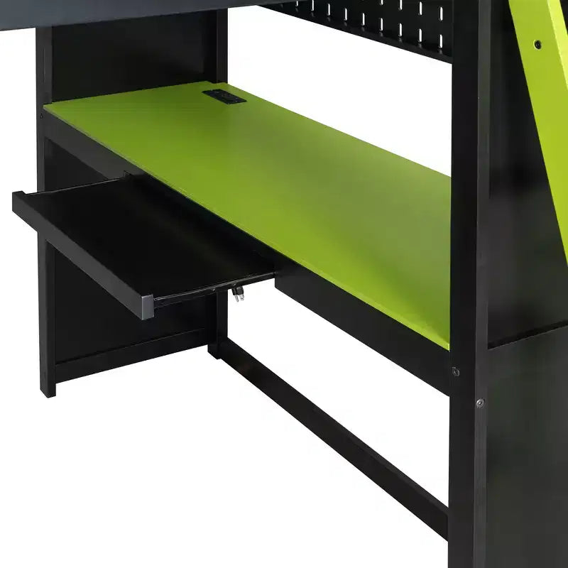 Letto a soppalco full-size nero e blu con scrivania, armadio e luci RGB – Per 1
