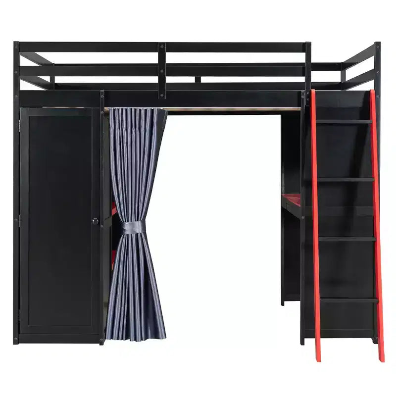 Letto a soppalco full-size nero e blu con scrivania, armadio e luci RGB – Per 1
