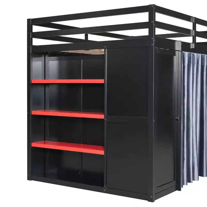 Letto a soppalco full-size nero e blu con scrivania, armadio e luci RGB – Per 1