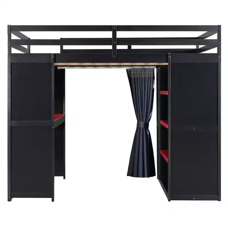 Letto a soppalco full-size nero e blu con scrivania, armadio e luci RGB – Per 1