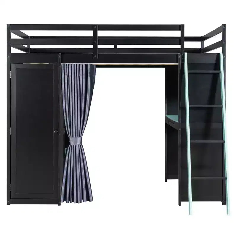 Letto a soppalco full-size nero e blu con scrivania, armadio e luci RGB – Per 1
