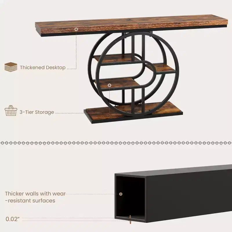 Consolle marrone/grigio/motivo fiamma 55" – struttura a O, 5 ripiani, montaggio a 1 persona
