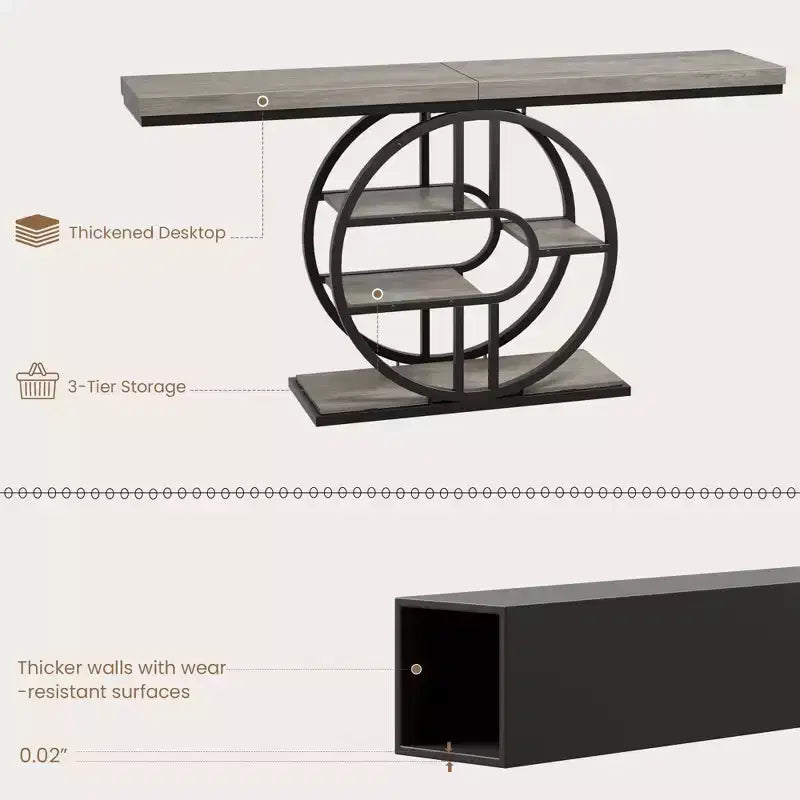 Consolle marrone/grigio/motivo fiamma 55" – struttura a O, 5 ripiani, montaggio a 1 persona