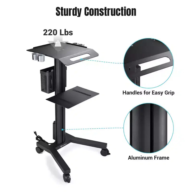 Carrello mobile per laptop in acciaio nero con pannello display, per 1 persona