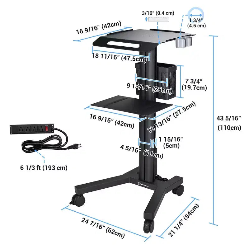 Carrello mobile per laptop in acciaio nero con pannello display, per 1 persona