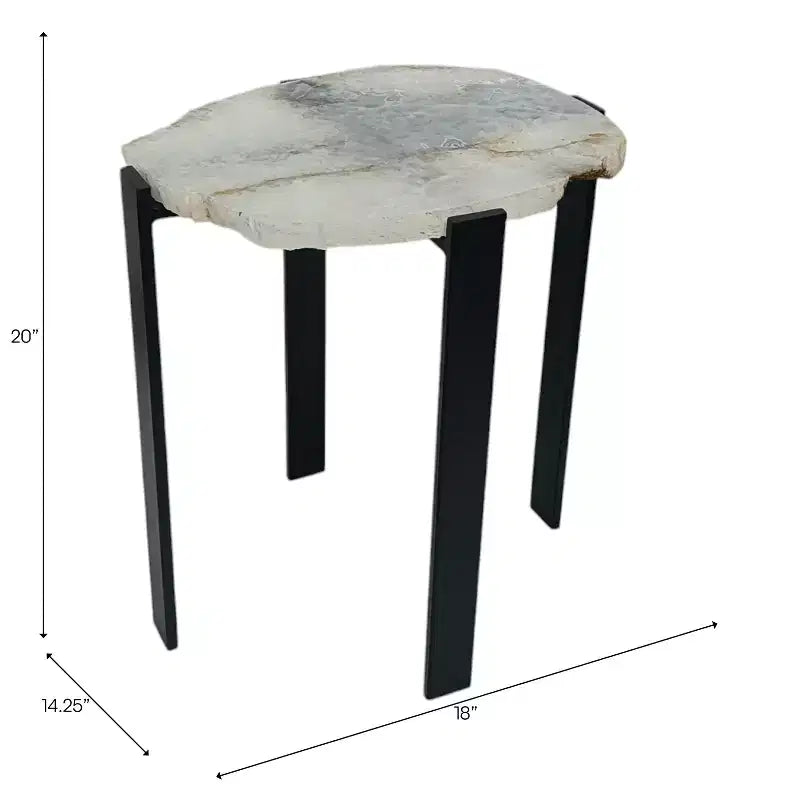 Tavolino rotondo bianco e nero – piano in pietra con struttura a treppiede in metallo nero, 1 persona