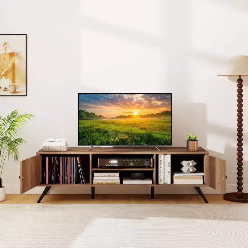 Mobile TV in Rovere con 2 Ante e Ripiani Aperti, per TV fino a 65"