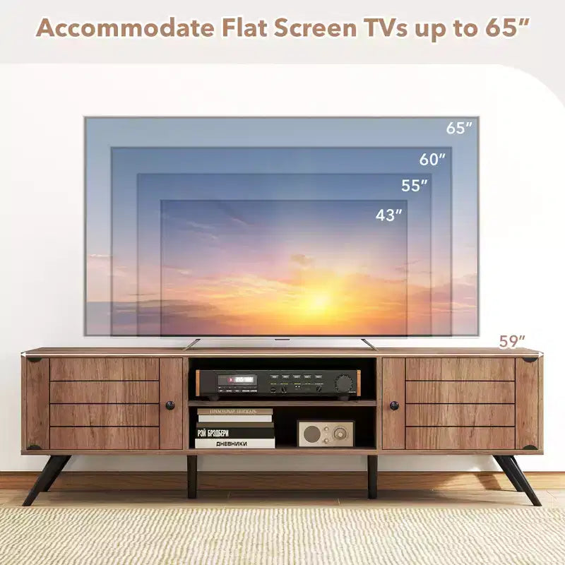 Mobile TV in Rovere con 2 Ante e Ripiani Aperti, per TV fino a 65"