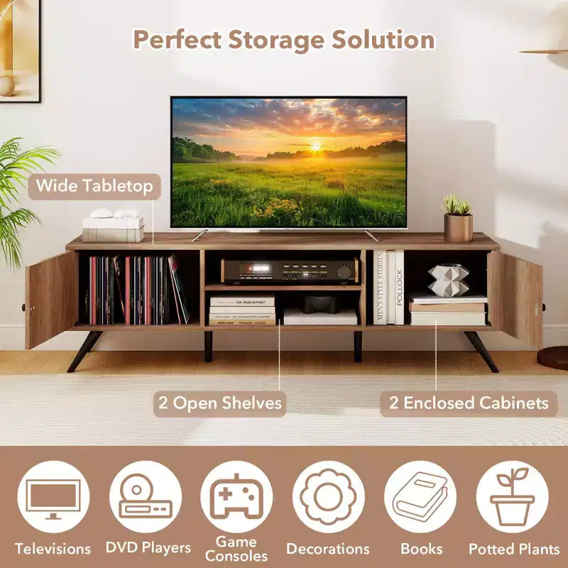 Mobile TV in Rovere con 2 Ante e Ripiani Aperti, per TV fino a 65"
