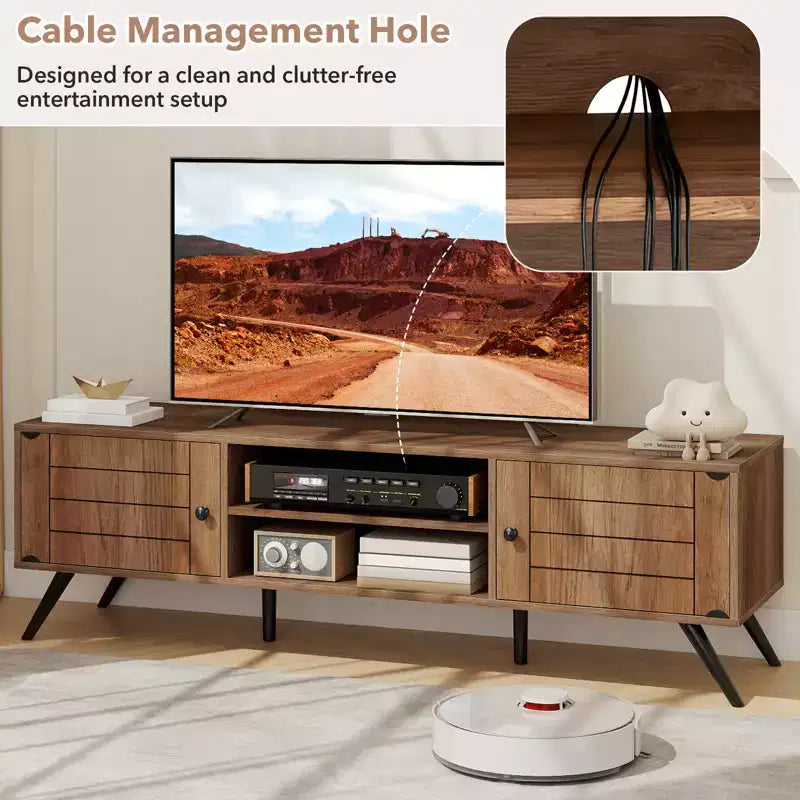 Mobile TV in Rovere con 2 Ante e Ripiani Aperti, per TV fino a 65"