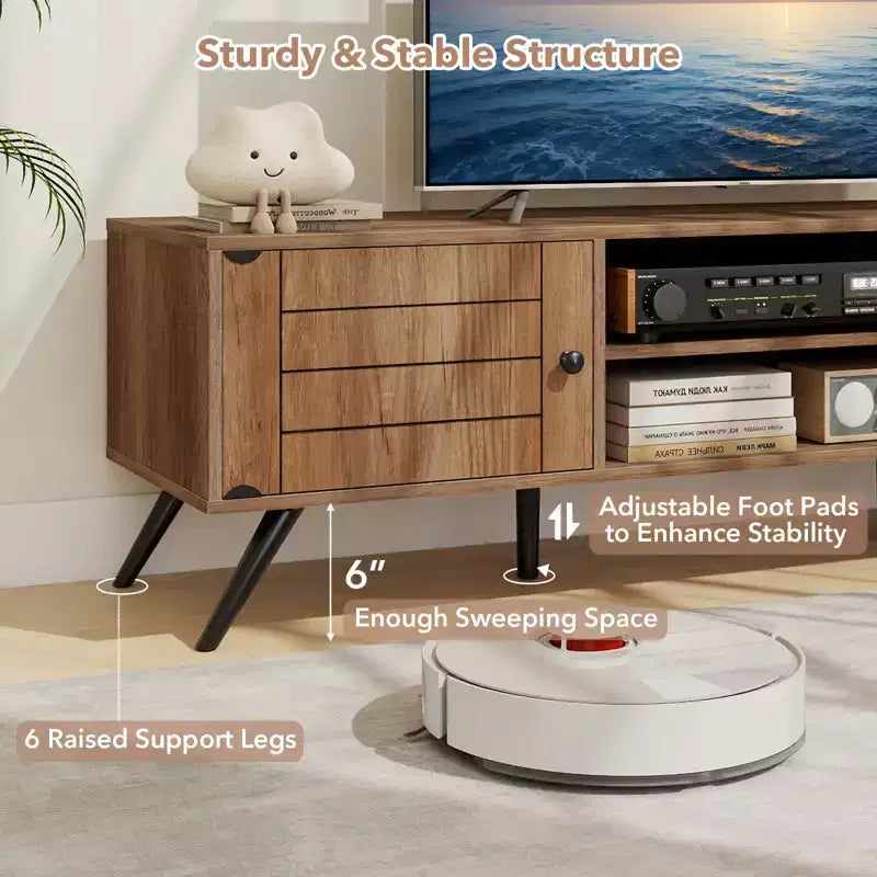 Mobile TV in Rovere con 2 Ante e Ripiani Aperti, per TV fino a 65"