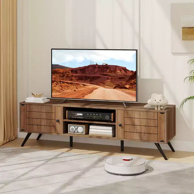 Mobile TV in Rovere con 2 Ante e Ripiani Aperti, per TV fino a 65"
