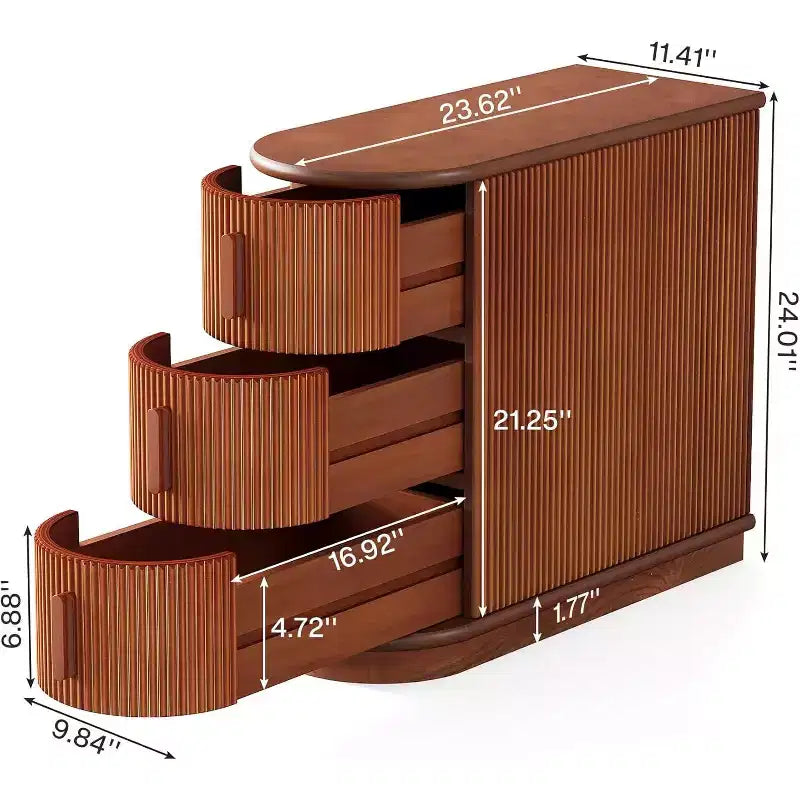 Tavolino marrone con 3 cassetti, Gambe in legno, Singolo, Finitura noce